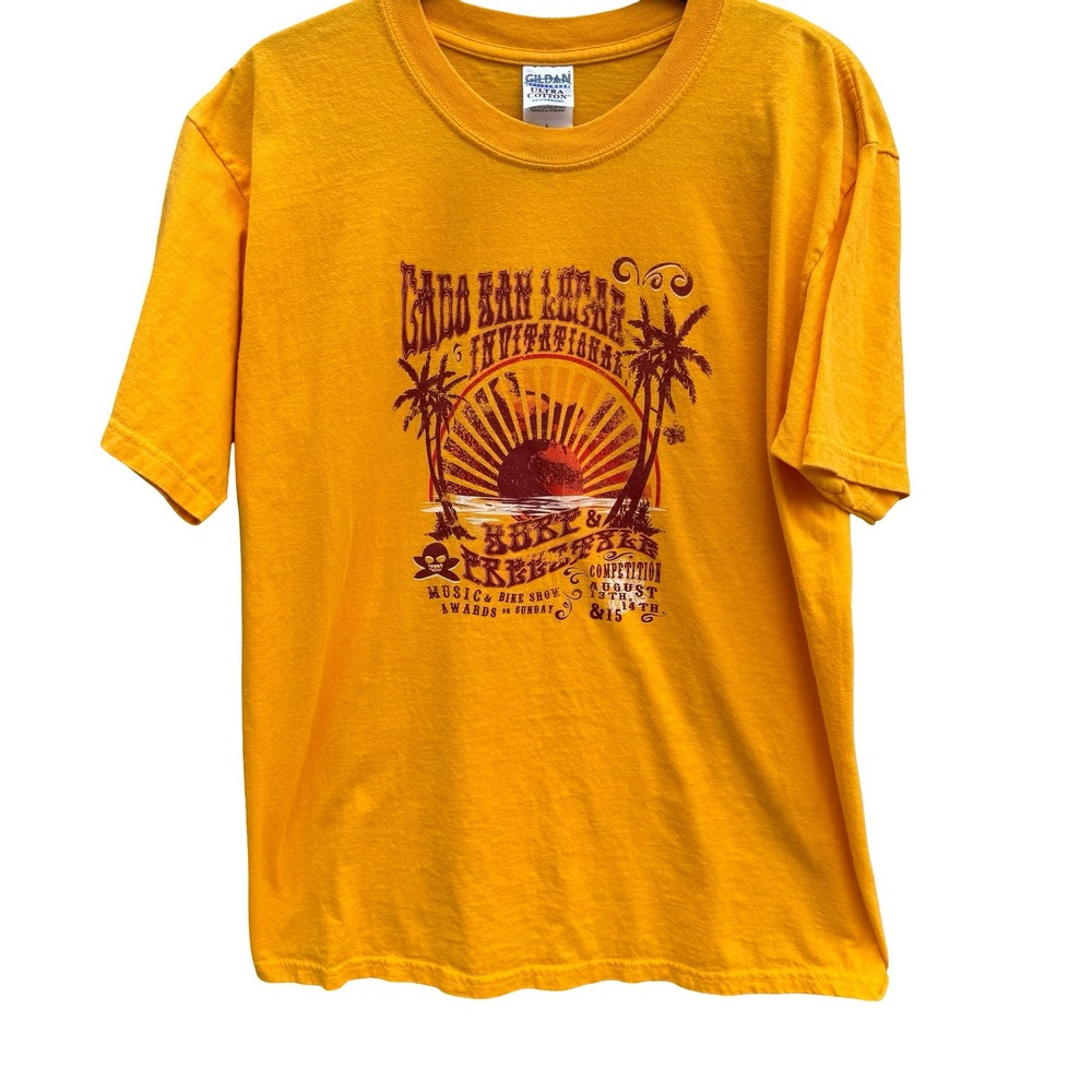 Gildan Cabo San‎ Lucas Invitational Surf Freestyle Graphic T-Shirt Yellow Large